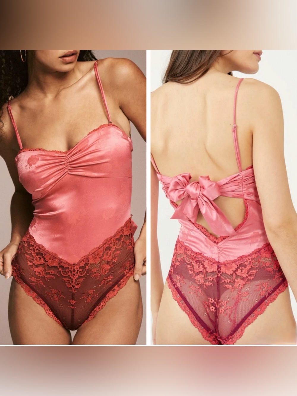 NEW FREE PEOPLE INTIMATELY ROSE SATIN LACE FLORAL COCKTAIL HOUR BODYSUIT TOP XS